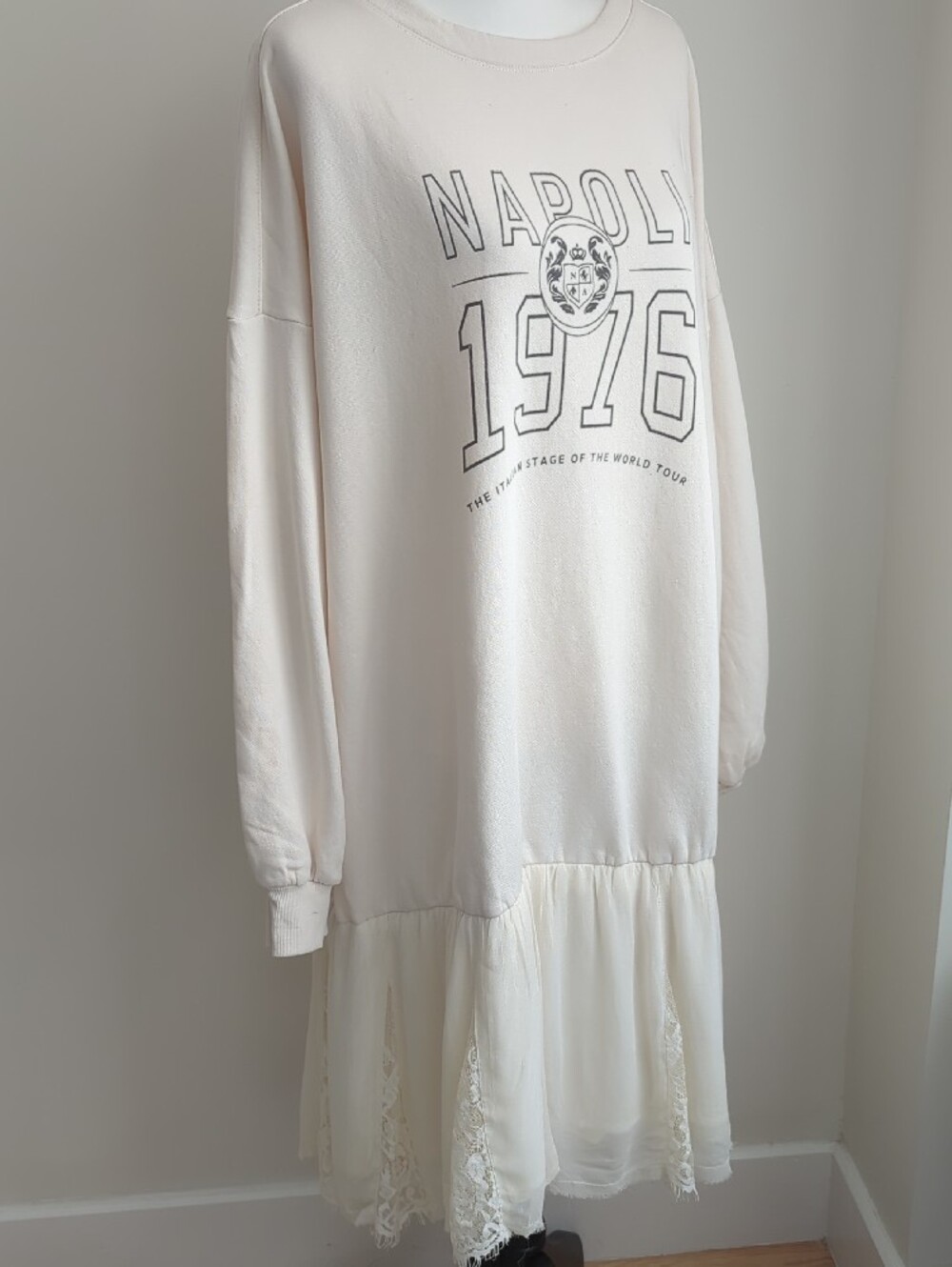 NWT Anthropologie Pilcro Sweatshirt Twofer Lace Mini Dress Napoli 1976 Cream 2X - Picture 6 of 14